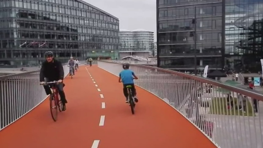 An elevated bike track in Copenhagen