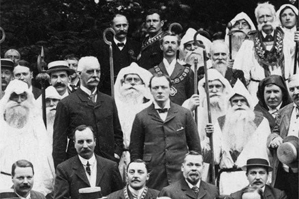 Historic group shot of Druids, some wearing outfits