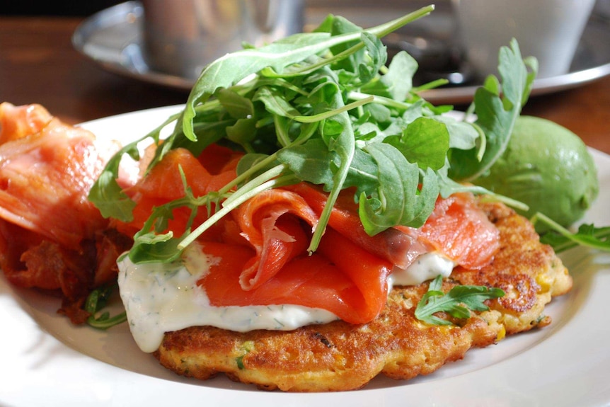 A dish containing smoked salmon.