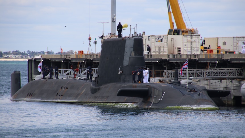 A British nuclear-powered submarine pictured docked at HMAS Stirling.