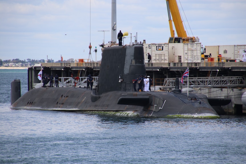 A British nuclear-powered submarine pictured docked at HMAS Stirling.