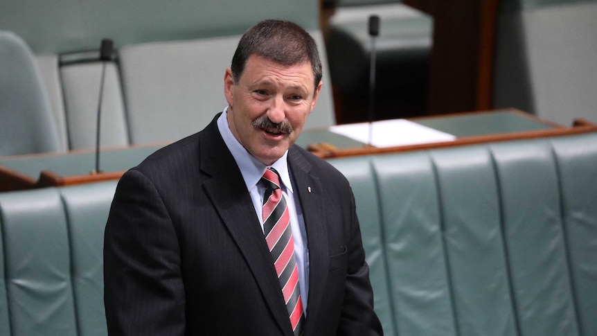 A mid-shot of Kelly, who is standing in an empty chamber, talking behind the despatch box.