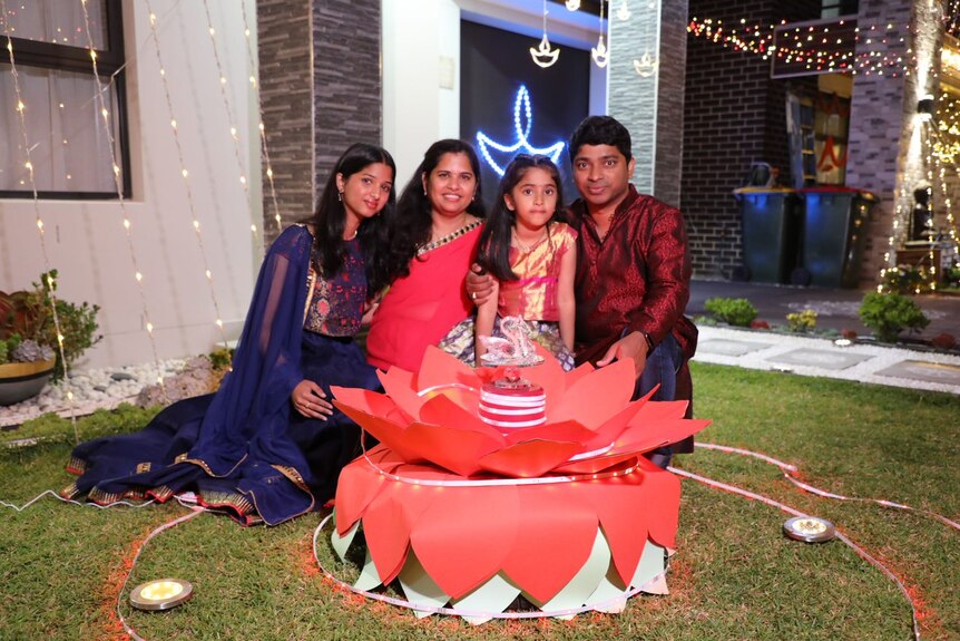 A family celebrating Diwali