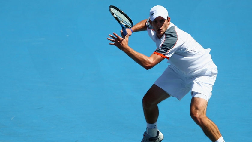 Andy Roddick shapes to hit a forehand during his Kooyong Classic final win over Marcos Baghdatis.