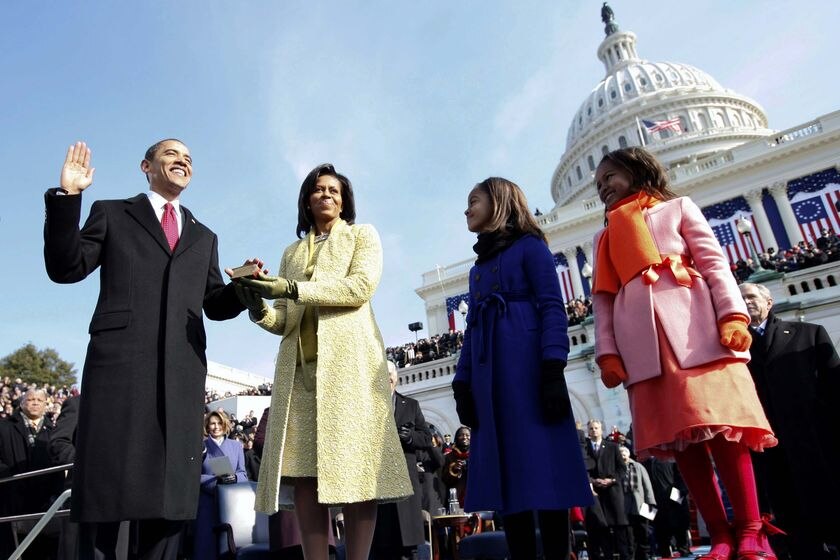 Barack Obama takes the oath of office as the 44th US President