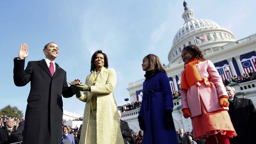 Barack Obama takes the oath of office as the 44th US President.