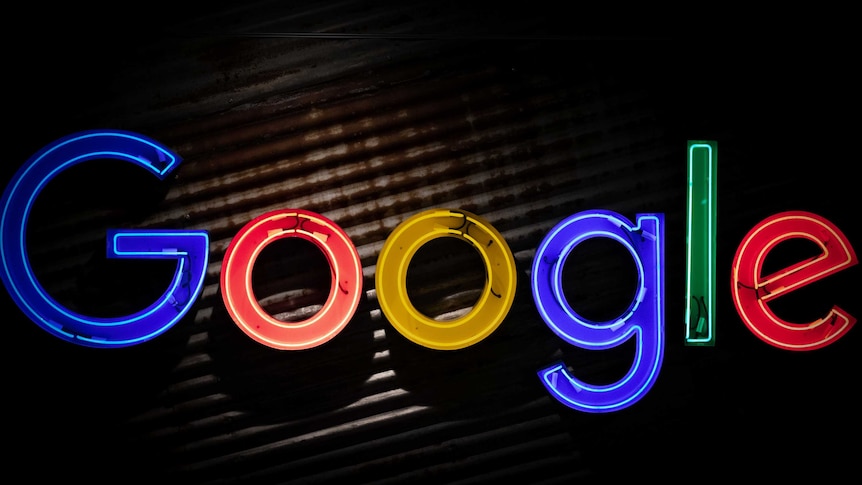 Google's logo in neon lights.
