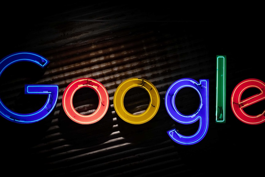 Google's logo in neon lights.