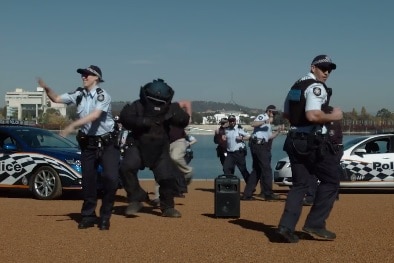 ACT Policing participating in the Running Man dance challenge.