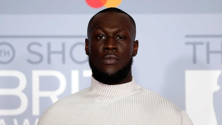 UK rapper Stormzy on the carpet at the Brit Awards