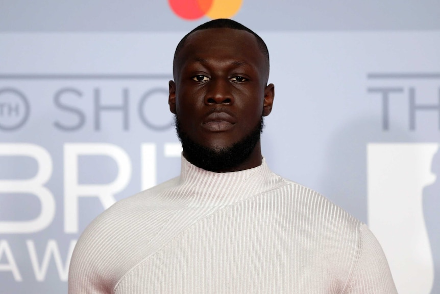 UK rapper Stormzy on the carpet at the Brit Awards