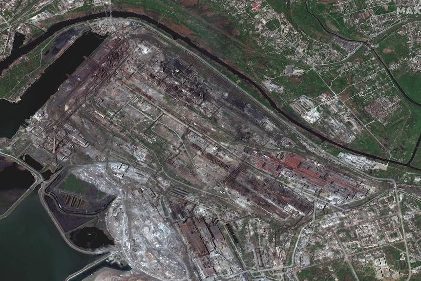 A satellite image of a large industrial complex