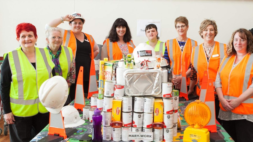 The Transformers team at the Communities@Work Creative CANstruction Competition, Tuggeronong Community Centre, September 2014.