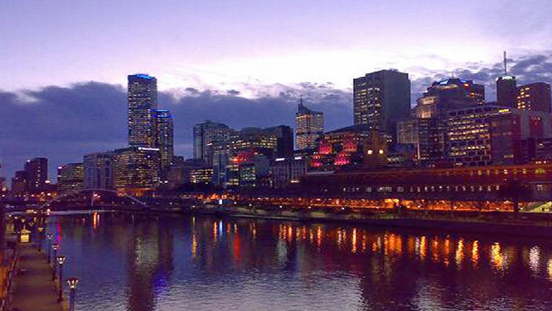 Melbourne skyline at dusk.