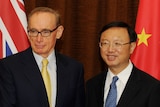 Foreign Minister Bob Carr (L) meets with Chinese Foreign Minister Yang Jiechi in Beijing.