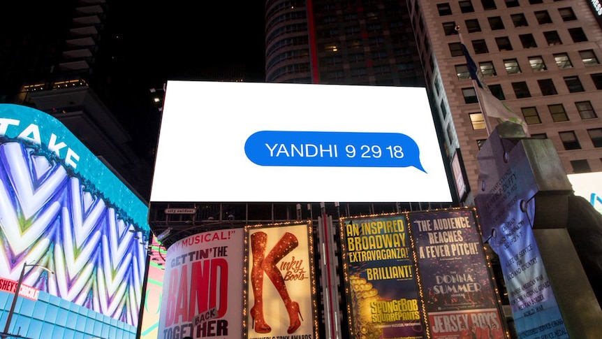 Billboard of YANDHI screenshot in Times Square as part of Kanye West's social media roll out for new album