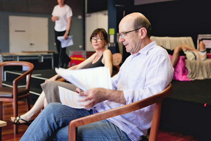 Garry McDonald rehearses for David Williamson's play Don Parties On