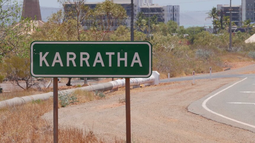 A sign of Karratha located at the entrance to the townsite