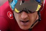 Geraint Thomas wears a mirrored visor as part of his time trial kit