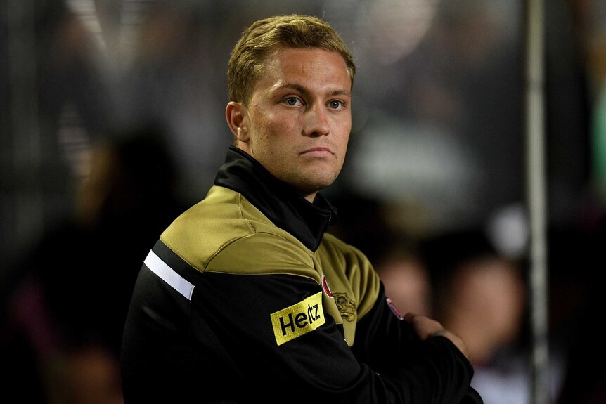 Matt Moylan of the Panthers watches on from the sidelines in Penrith's game against Manly.