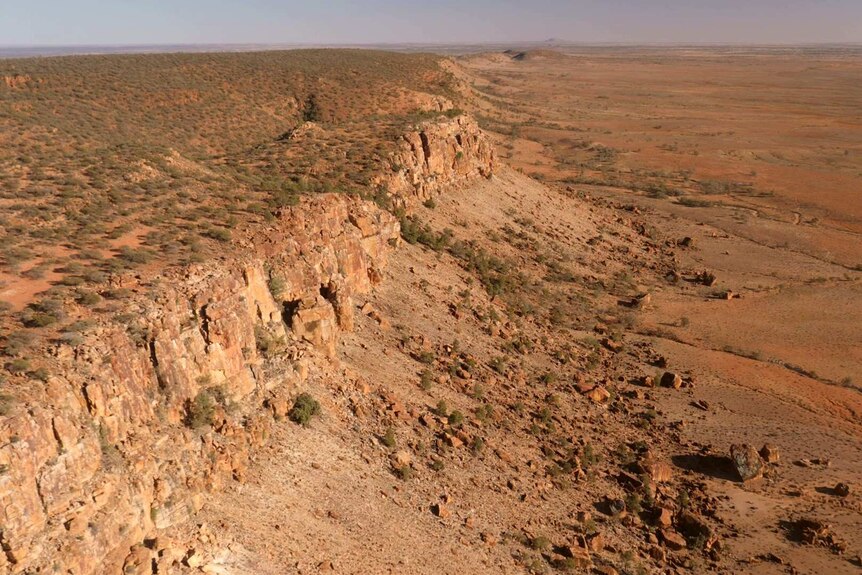 An aerial view of a rocky ridge in the Mutawintji State Conservation Area in New South Wales
