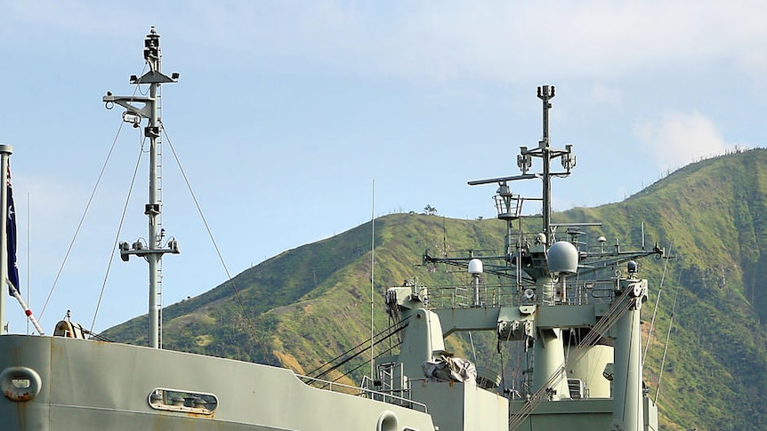 HMAS Tobruk at anchor in Simpson Harbour