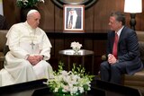 Pope Francis meets with Jordan's King Abdullah II.