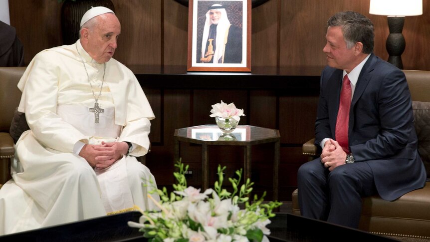 Pope Francis meets with Jordan's King Abdullah II.