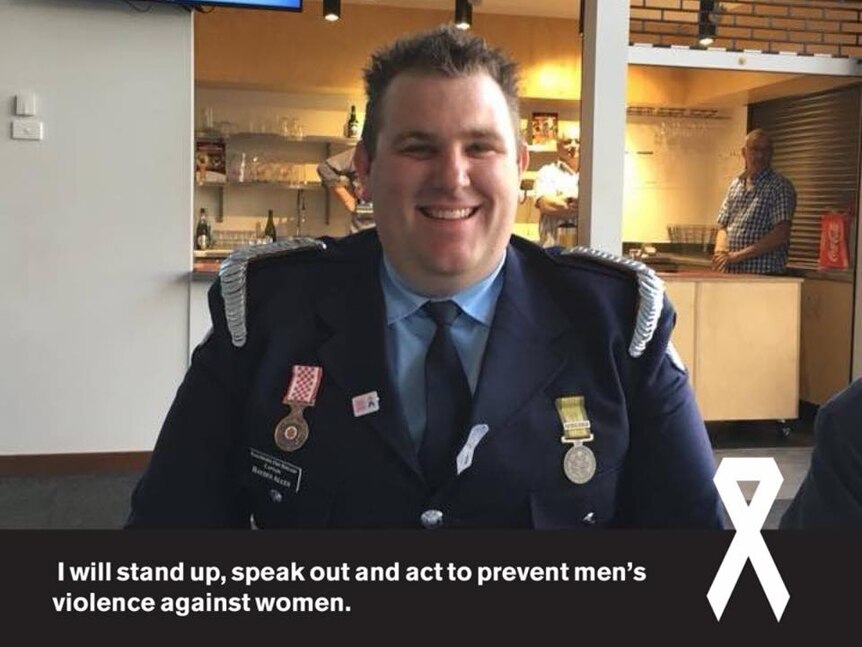 Hayden Allen, pictured above text that says "I will stand up, speak out and act to prevent men's violence against women".