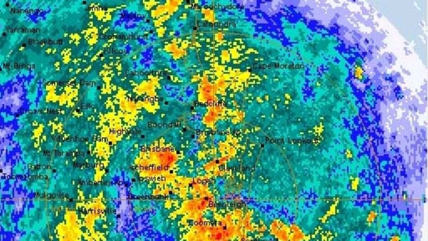 The 128km (Mt Stapylton) Radar Loop over Brisbane, showing the extent of the storm