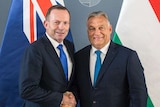 Hungarian Prime Minister Viktor Orban with Tony Abbott in his office in Budapest.