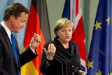 UK, German leaders hold eurozone talks