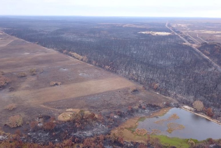 Smoke rises from burnt land still smouldering from the Kangaroo Island bushfires