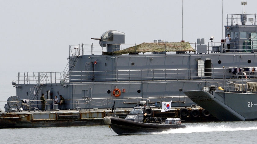 On alert: A South Korean military boat in disputed waters in the Yellow Sea.
