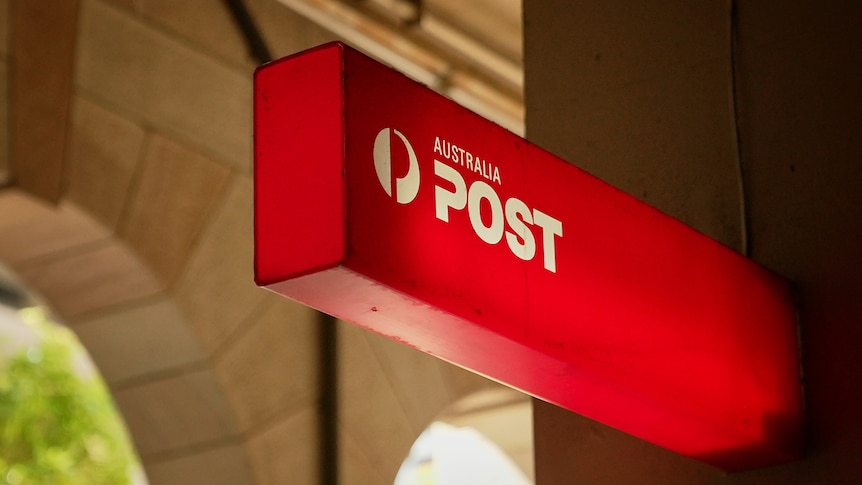 Close-up of Australia Post sign at Brisbane GPO in 2022.