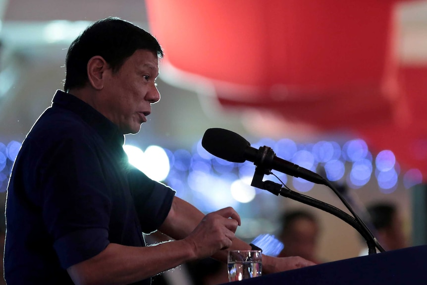 Philippine President Rodrigo Duterte gives speech