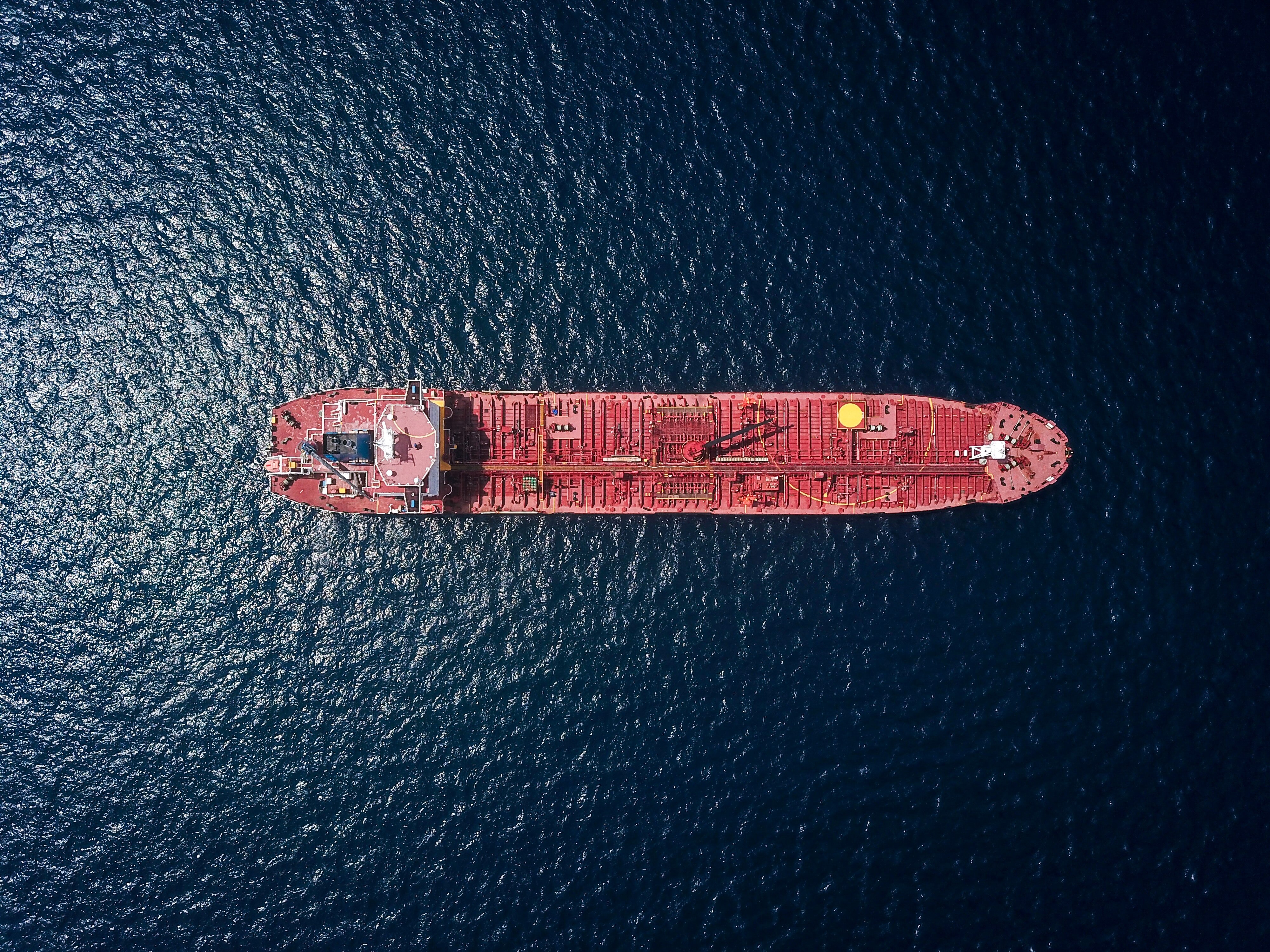 A drone view of carrier ship at sea