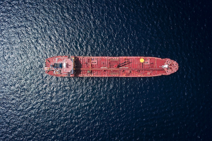 A drone view of carrier ship at sea