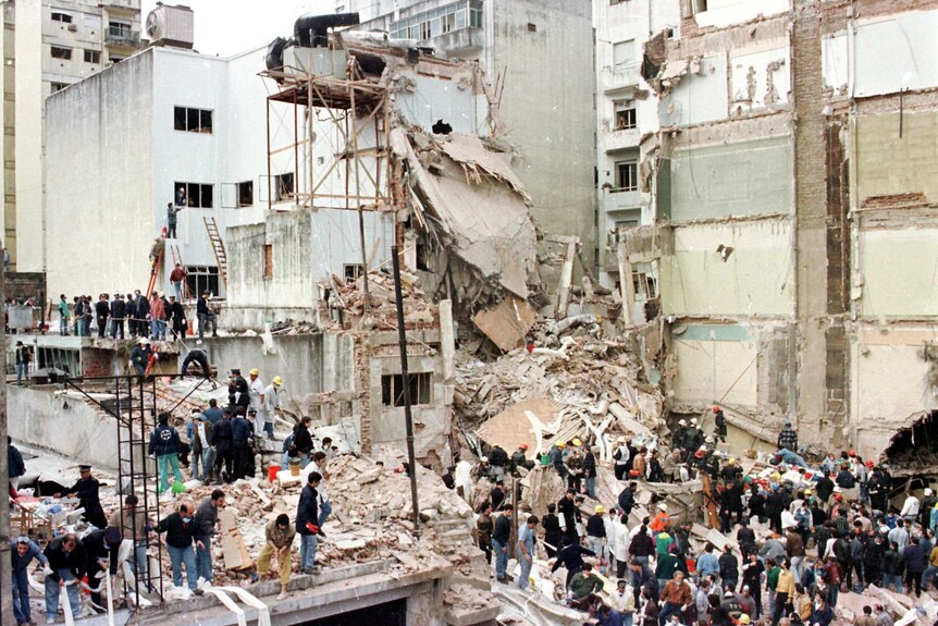 Rescuers search for survivors after AMIA car bombing, Buenos Aires