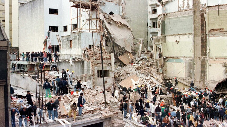 Rescuers search for survivors after AMIA car bombing, Buenos Aires