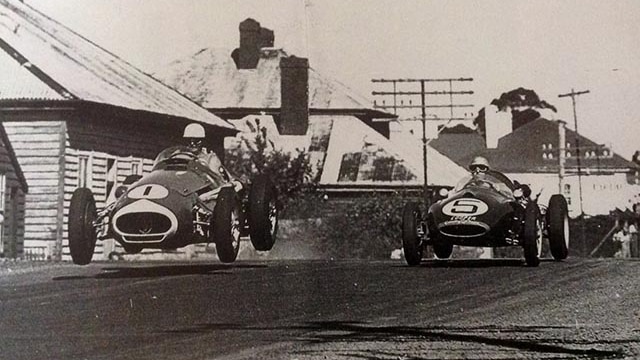 Racing cars on the streets of Longford Tasmania in the 1960's