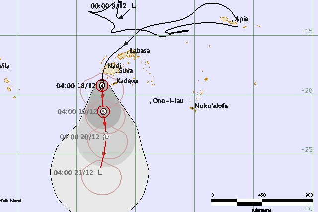 Cyclone Evan forecast tracking map December 17