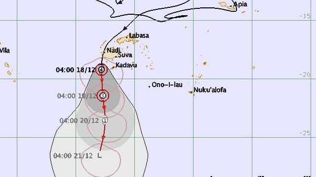 Cyclone Evan forecast tracking map December 17