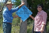 Tasmanian couple Tom and Jane Teniswood on their private forest reserve, February 2019.