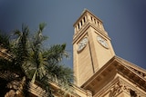 The clock tower at the Brisbane town hall.
