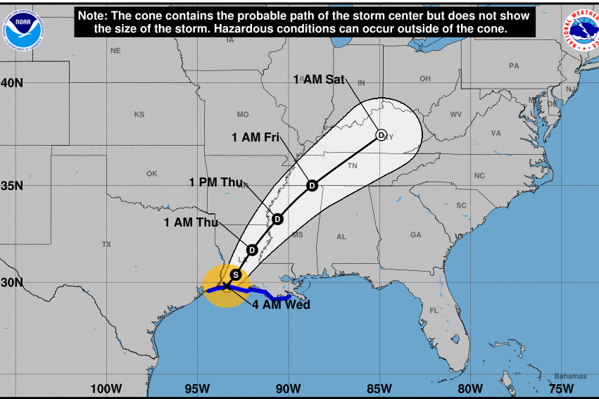 Graph showing the expected path of Hurricane Harvey.