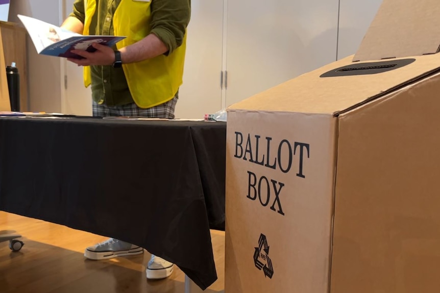 A cardboard ballot box
