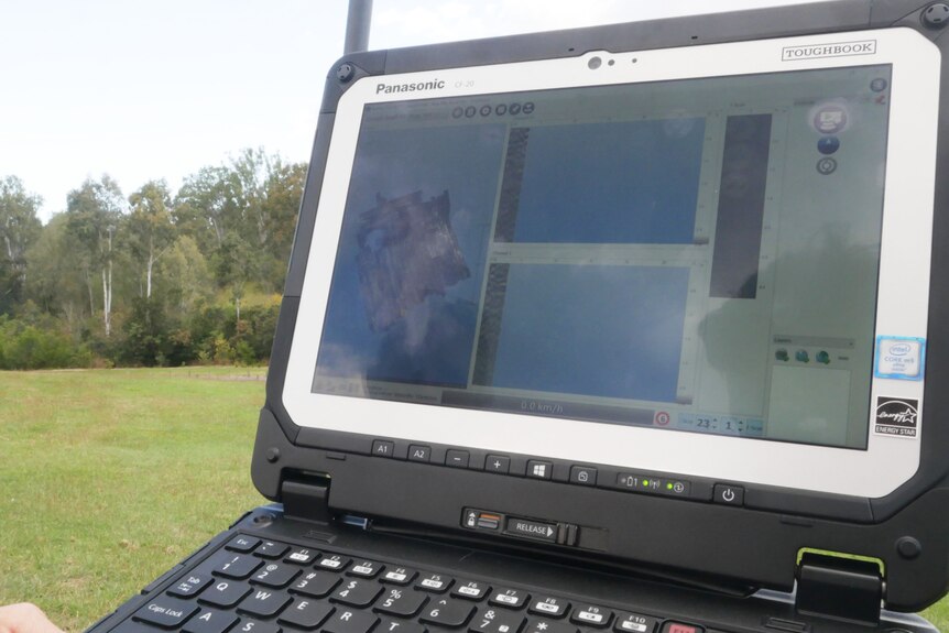 Computer screen and keyboard of Ground Penetrating Radar scanner