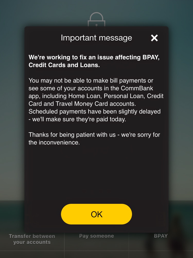 An error message from the Commonwealth Bank on April 4, 2018.