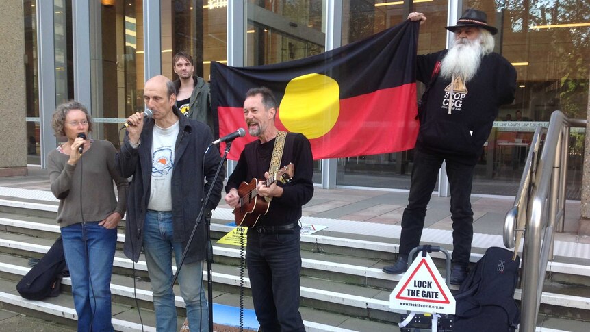 Protesters gathered outside of NSW Supreme Court today for the Metgasco decision.